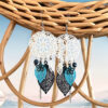 Boucles d'oreilles argentées fleurs esprit dreamcatcher avec feuilles et perles bleu turquoise bleu nuit par Odacassie