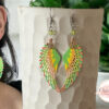 Boucles d'oreilles ailes d'ange orange vert jaune laiton et acier inoxydable perles par Odacassie